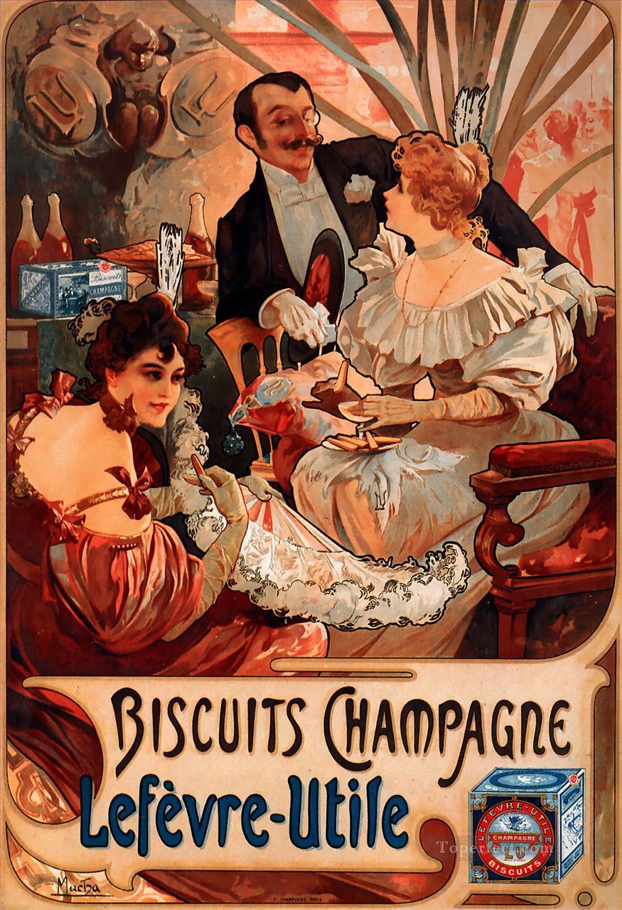 Biscuits ChampagneLefevreUtile 1896 Czech Art Nouveau distinct Alphonse Mucha Oil Paintings